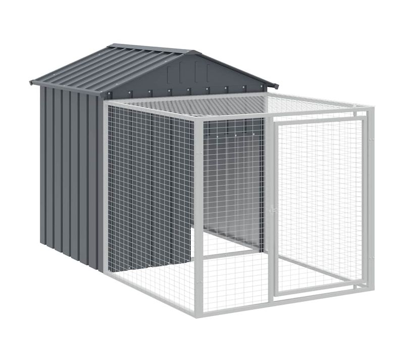 Cage à Poules Avec Enclos et Maille Ventilée Anthracite 117x201x123 Cm Acier Galvanisé