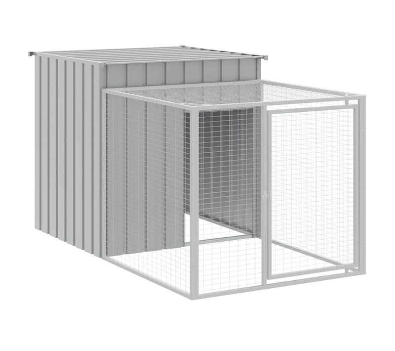 Cage à Poulets Avec Enclos Gris Clair 110 X 201 X 110 Cm Acier Galvanisé