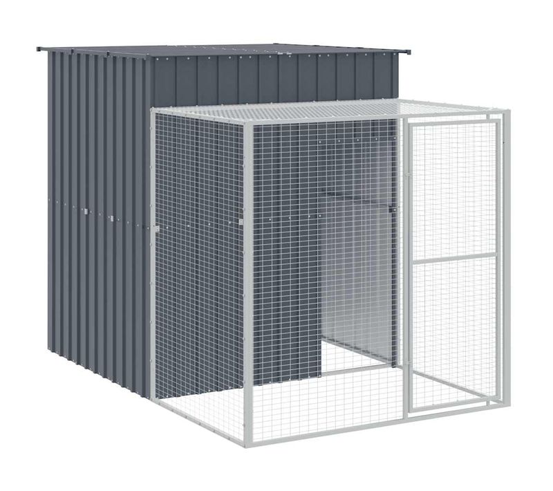 Poulailler Avec Cour Anthracite 165x251x181 Cm Acier Galvanisé