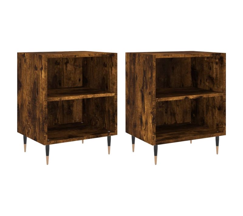 Tables De Chevet 2 Pièces Chêne Fumé 40x30x50 Cm Bois Contreplaqué