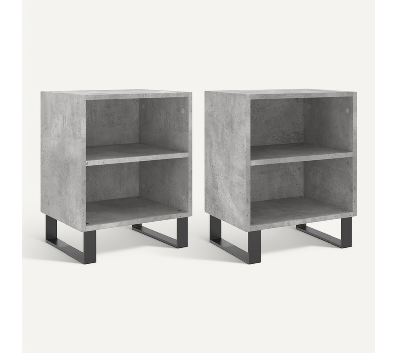 Tables De Chevet 2 Pièces Gris Béton 40x30x50 Cm Bois Contreplaqué