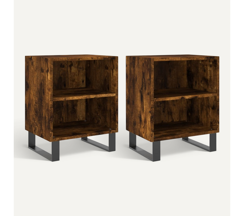 Tables De Chevet 2 Pièces Chêne Fumé 40x30x50 Cm Bois Contreplaqué