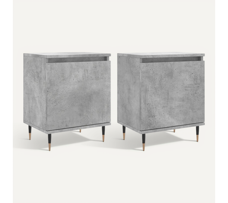 Tables De Chevet 2 Pièces Gris Béton 40x30x50 Cm Bois Contreplaqué