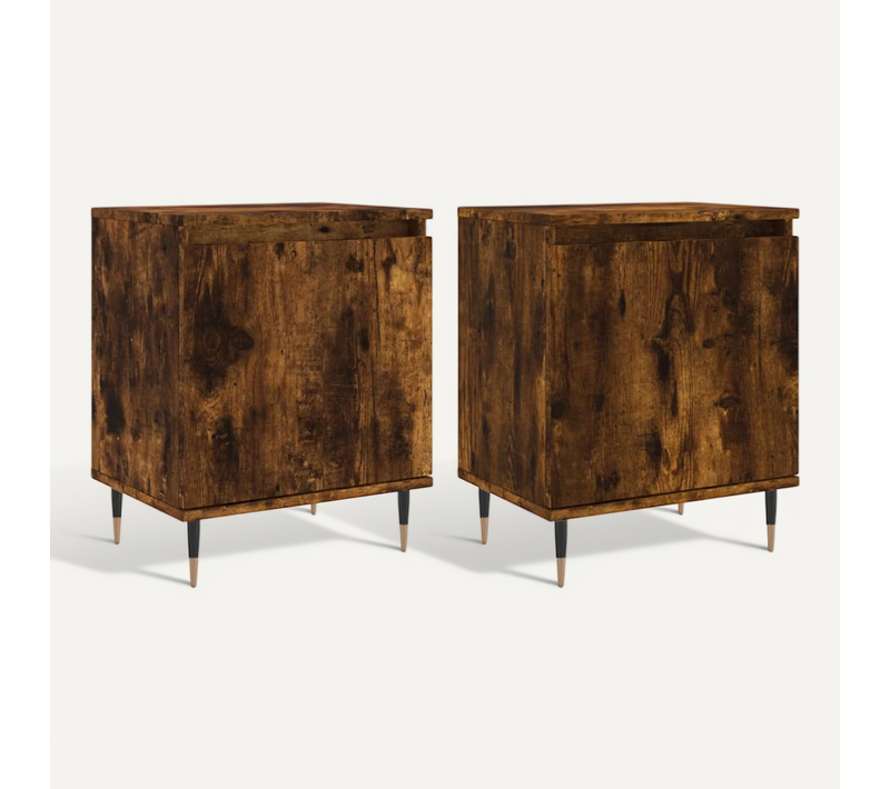 Tables De Chevet 2 Pièces Chêne Fumé 40x30x50 Cm Bois Contreplaqué