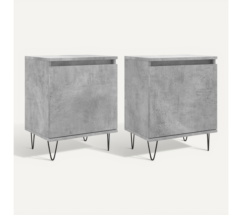 Tables De Chevet 2 Pièces Gris Béton 40x30x50 Cm Bois Contreplaqué