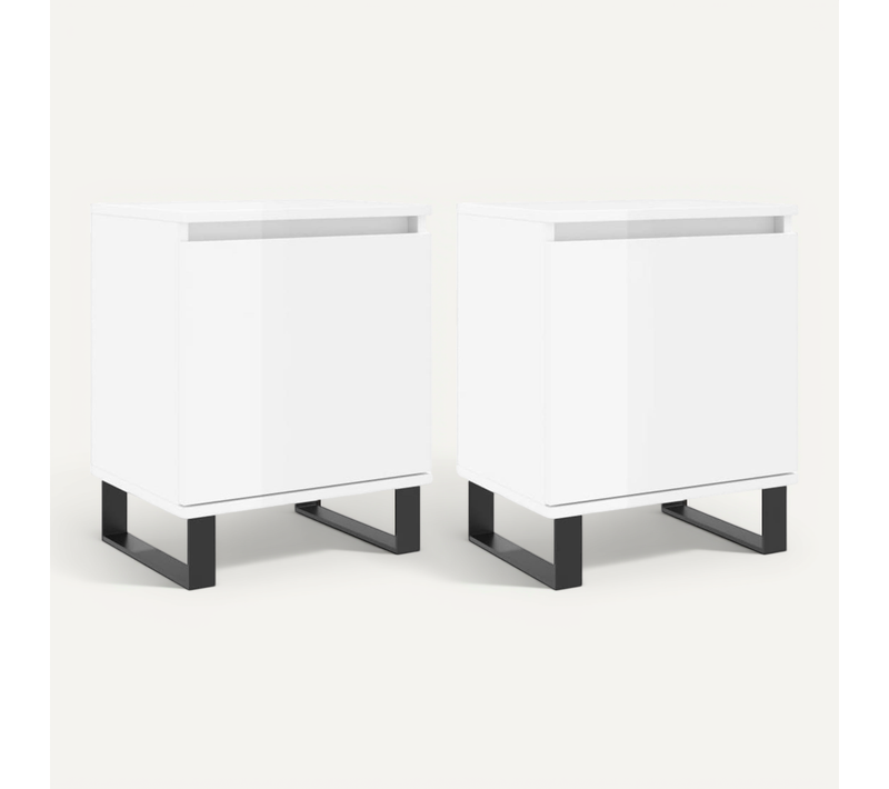 Tables De Chevet 2pcs Blanc Brillant 40x30x50cm Bois Contreplaqué