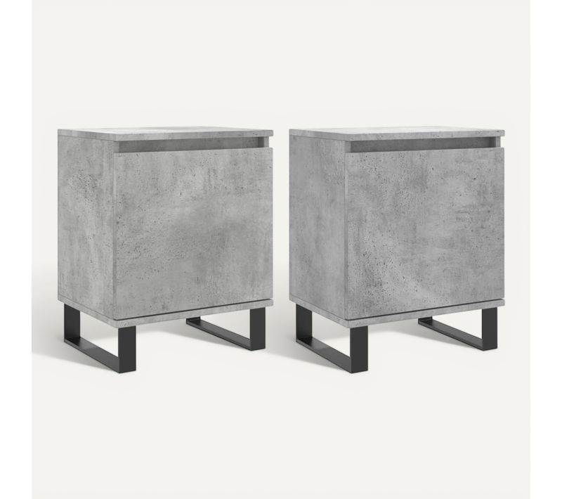 Tables De Chevet 2 Pièces Gris Béton 40x30x50 Cm Bois Contreplaqué