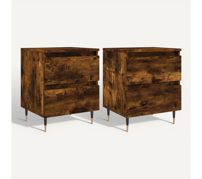 Tables De Chevet 2 Pièces Chêne Fumé 40x35x50 Cm Bois Contreplaque