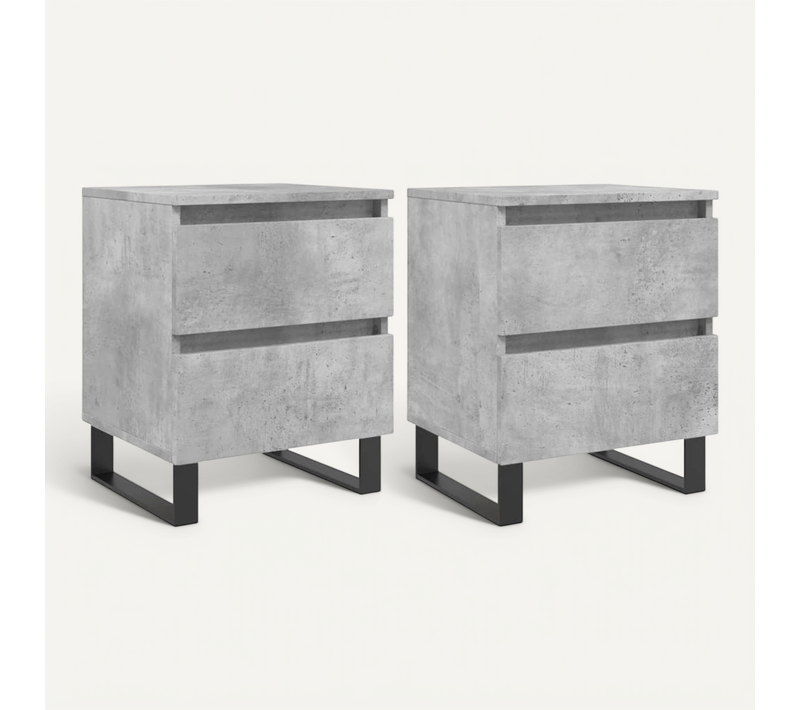 Tables De Chevet 2 Pièces Gris Béton 40x35x50 Cm Bois Contreplaqué