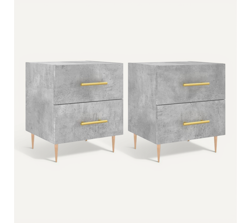 Tables De Chevet 2pcs Gris Béton 40x35x47,5cm Bois Contreplaqué