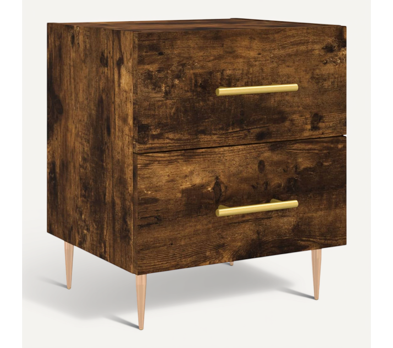 Table De Chevet Chêne Fumé 40x35x47,5 Cm Bois Contreplaqué