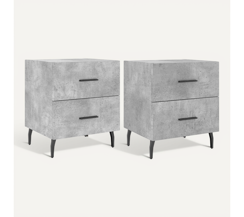 Tables De Chevet 2pcs Gris Béton 40x35x47,5cm Bois Contreplaqué