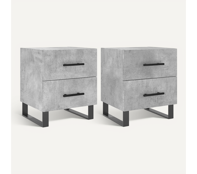 Tables De Chevet 2pcs Gris Béton 40x35x47,5cm Bois Contreplaqué