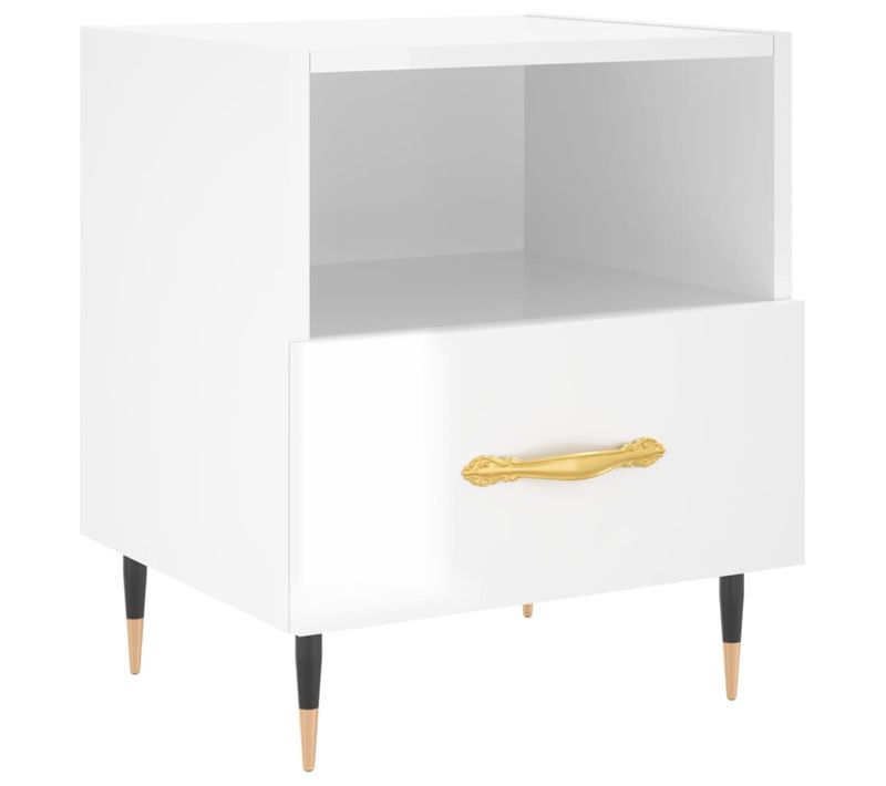 Table De Chevet Blanc Brillant 40x35x47,5 Cm Bois Contreplaqué