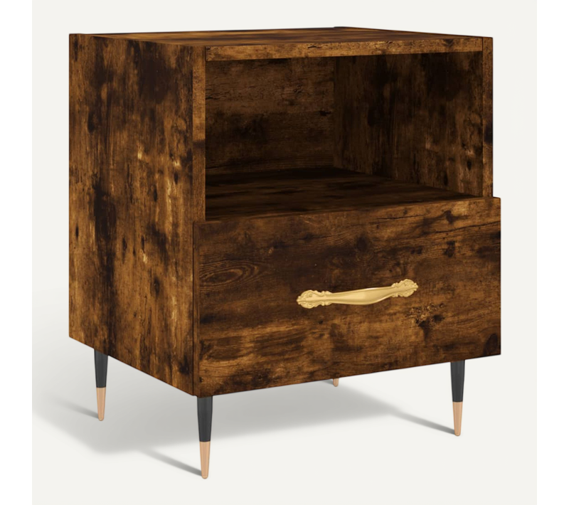 Table De Chevet Chêne Fumé 40x35x47,5 Cm Bois Contreplaqué