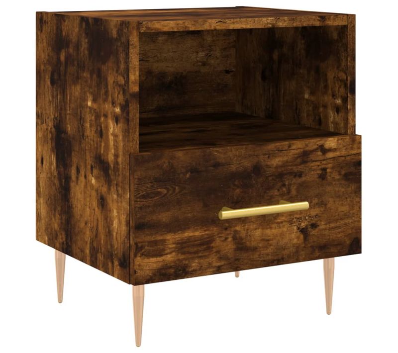 Table De Chevet Chêne Fumé 40x35x47,5 Cm Bois Contreplaqué