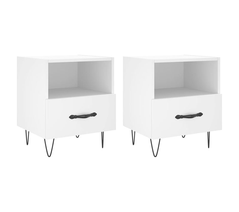 Tables De Chevet 2 Pièces Blanc 40x35x47,5 Cm Bois Contreplaqué