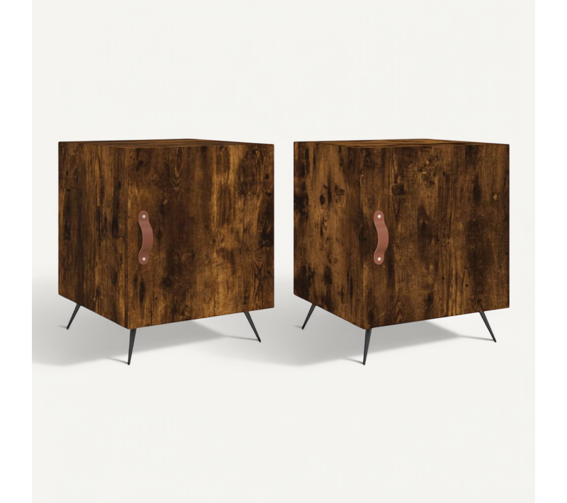Tables De Chevet 2 Pièces Chêne Fumé 40x40x50 Cm Bois Contreplaqué