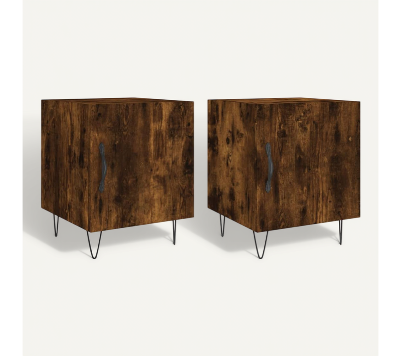 Tables De Chevet 2 Pièces Chêne Fumé 40x40x50 Cm Bois Contreplaqué
