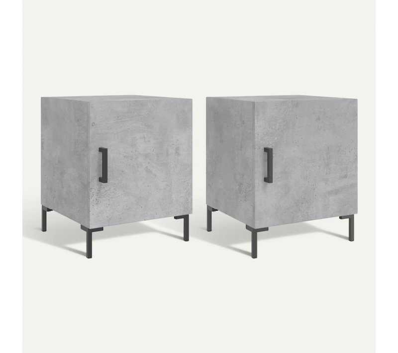 Tables De Chevet 2 Pièces Gris Béton 40x40x50 Cm Bois Contreplaqué