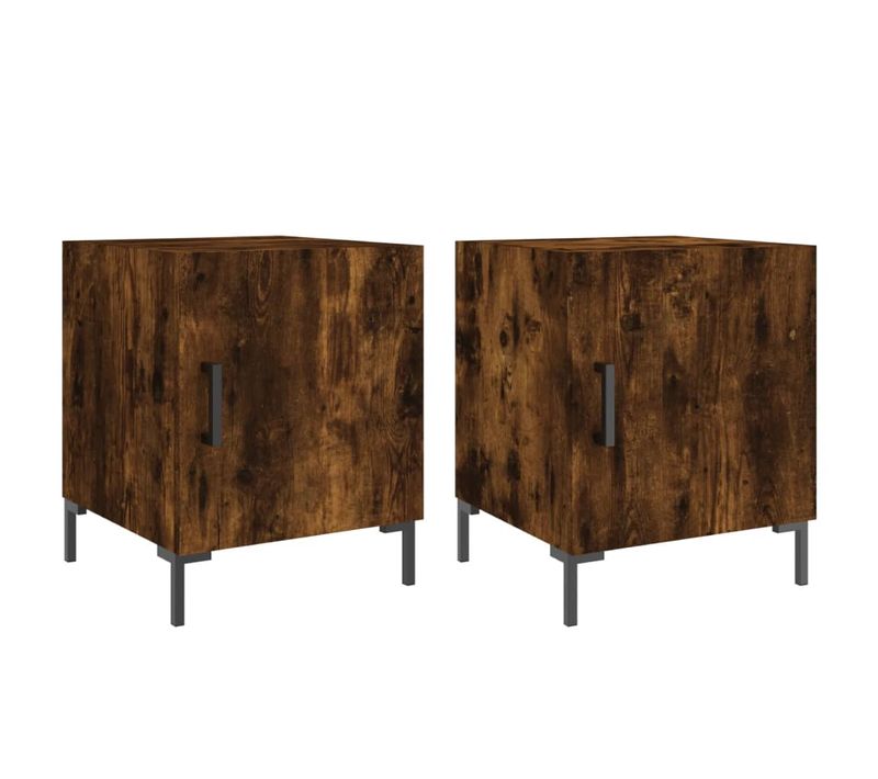 Tables De Chevet 2 Pièces Chêne Fumé 40x40x50 Cm Bois Contreplaqué
