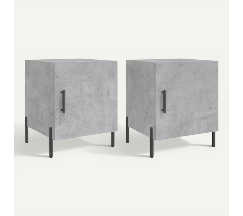 Tables De Chevet 2 Pièces Gris Béton 40x40x50 Cm Bois Contreplaqué