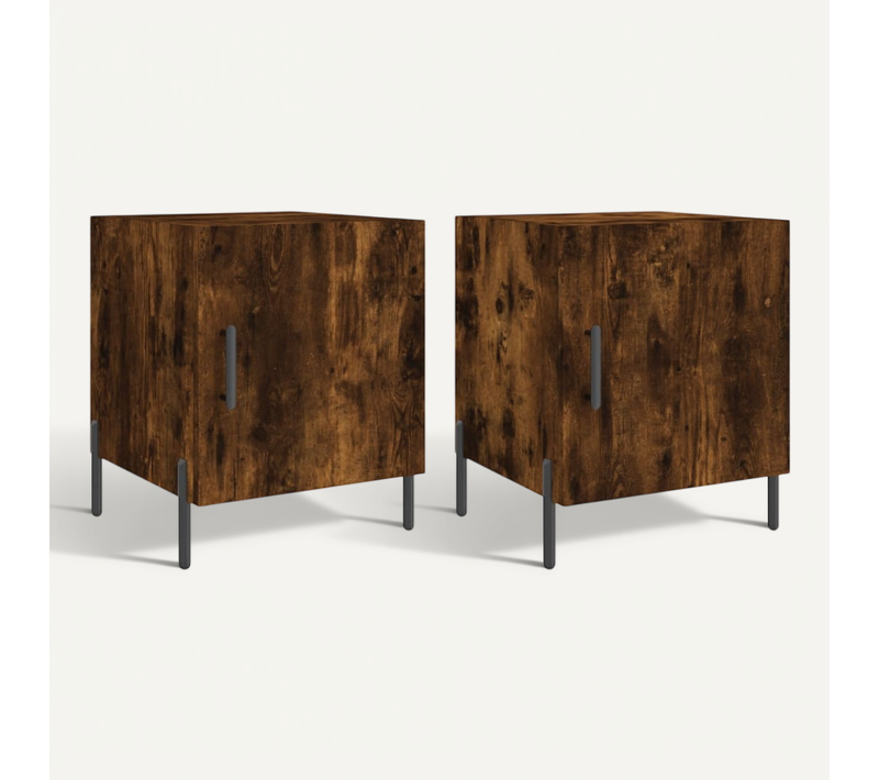 Tables De Chevet 2 Pièces Chêne Fumé 40x40x50 Cm Bois Contreplaqué