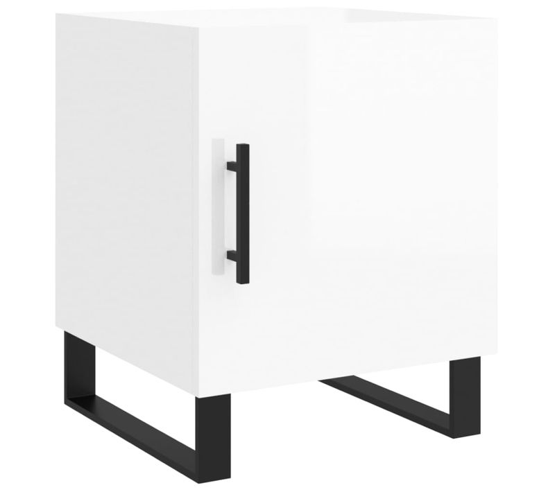 Table De Chevet Blanc Brillant 40x40x50 Cm Bois Contreplaqué