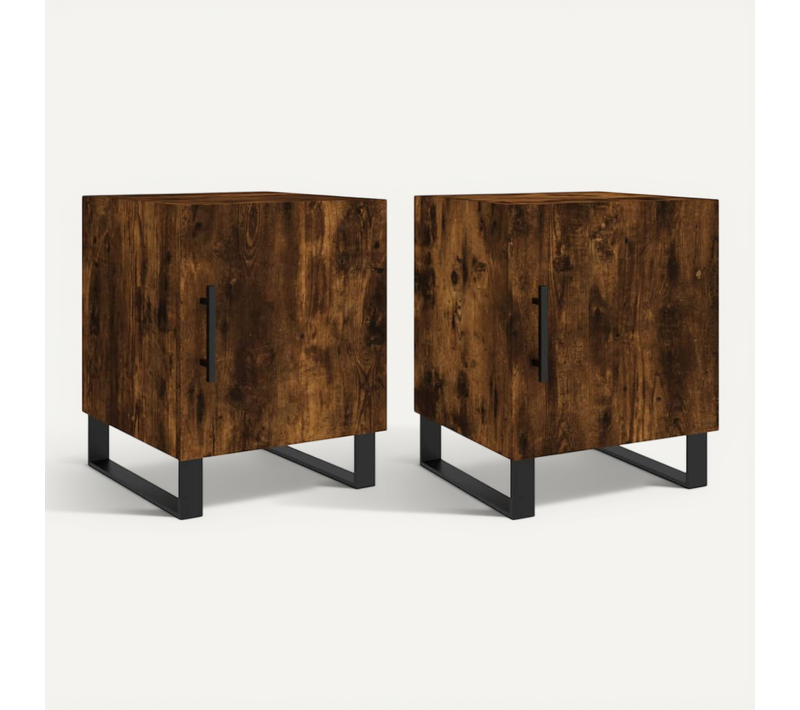 Tables De Chevet 2 Pièces Chêne Fumé 40x40x50 Cm Bois Contreplaqué