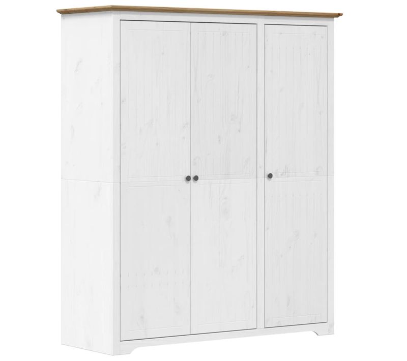 Armoire "bodo" Style Français Blanc Et Brun 146x53,5x173 Cm Bois Massif Pin