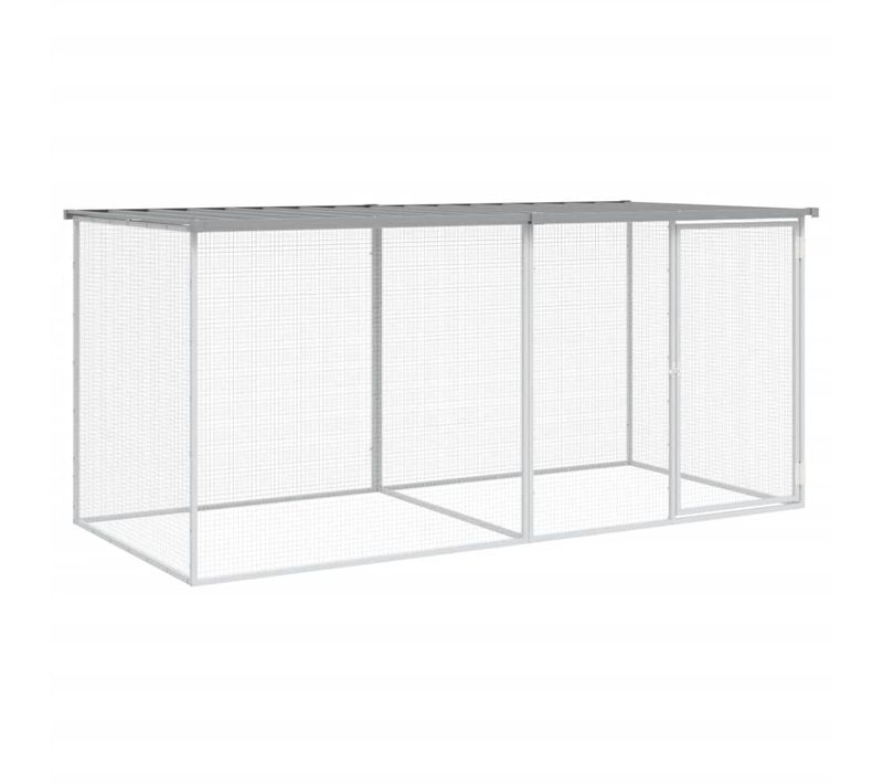 Cage À Poulets Avec Toit Gris Clair 203 X 98 X 90 Cm En Acier Galvanisé
