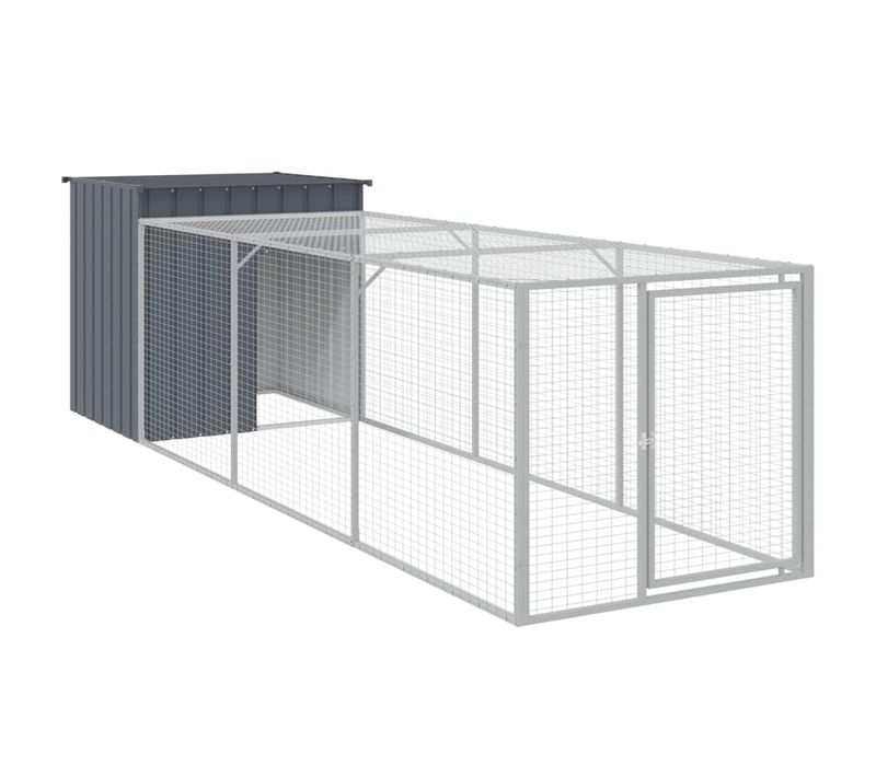 Poulailler Avec Cour Anthracite 110x405x110 Cm Acier Galvanisé