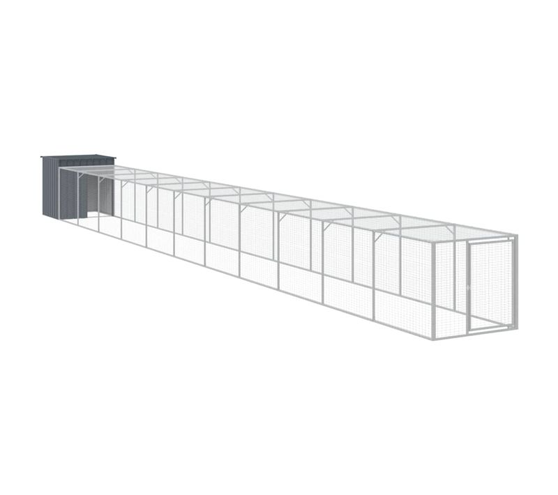 Poulailler Avec Cour Anthracite 110x1221x110 Cm Acier Galvanisé