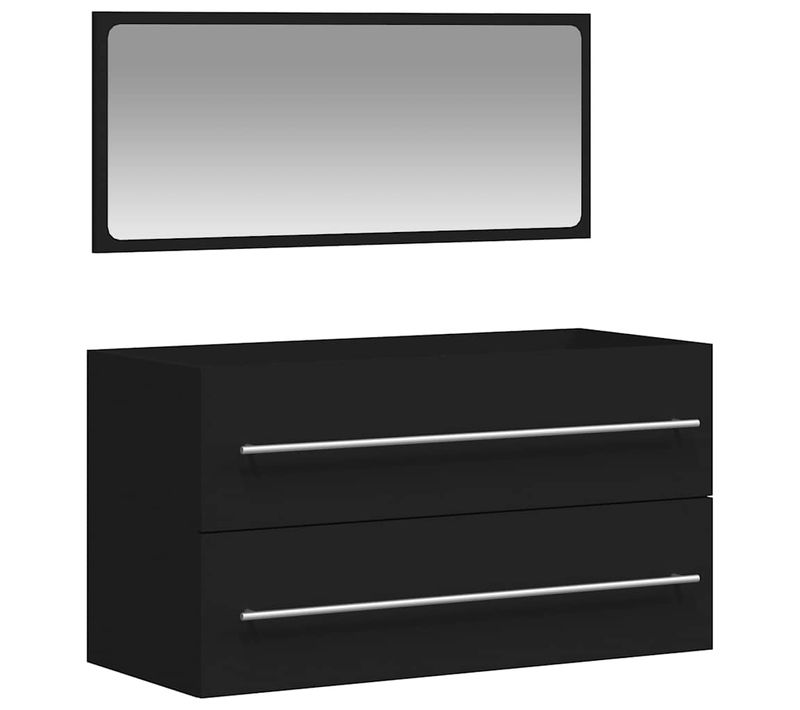 Armoire De Salle De Bain Avec Miroir Noir Bois Contreplaqué