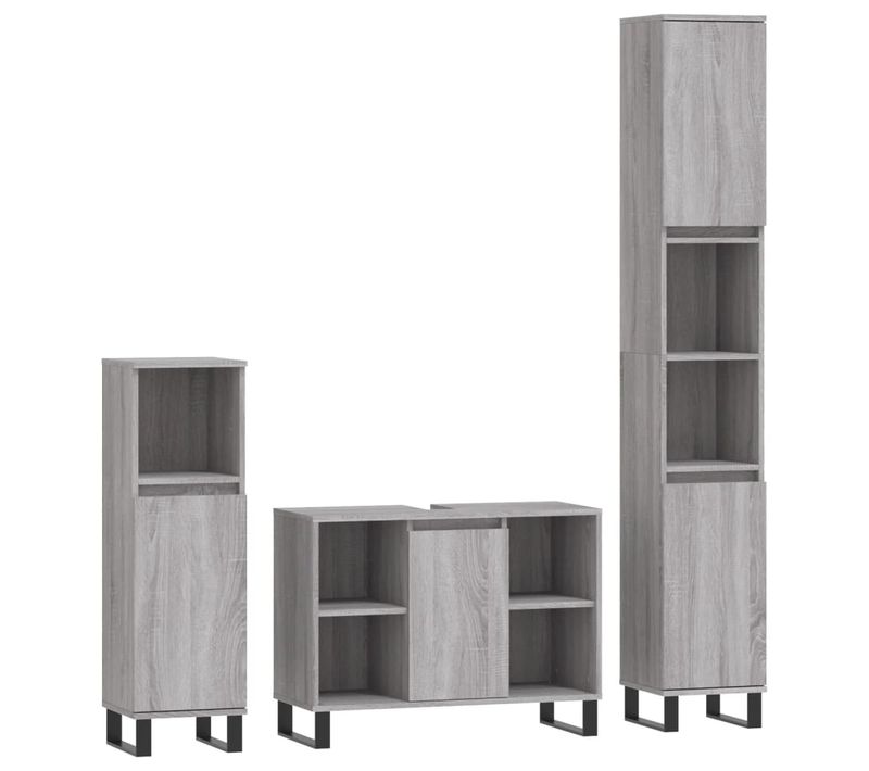 Ensemble De Meubles De Salle De Bain 3 Pièces Sonoma Gris
