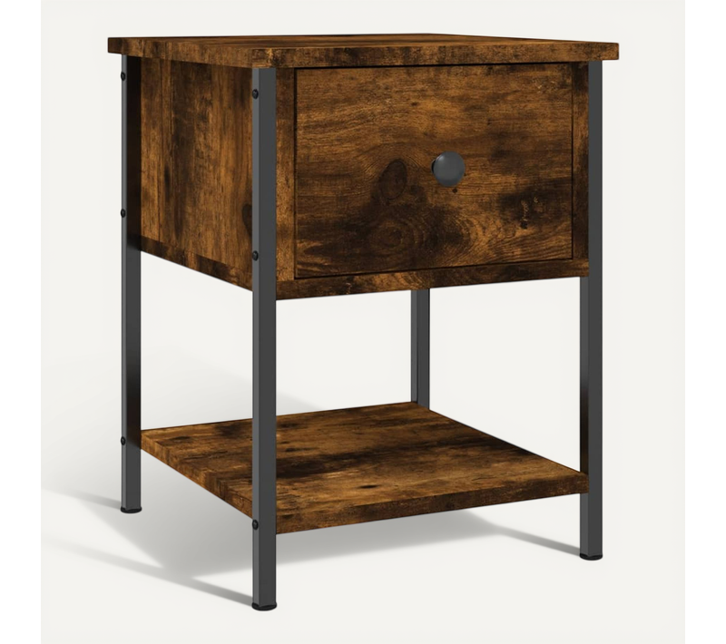Table De Chevet Chêne Fumé 34x35,5x45 Cm Bois Contreplaqué