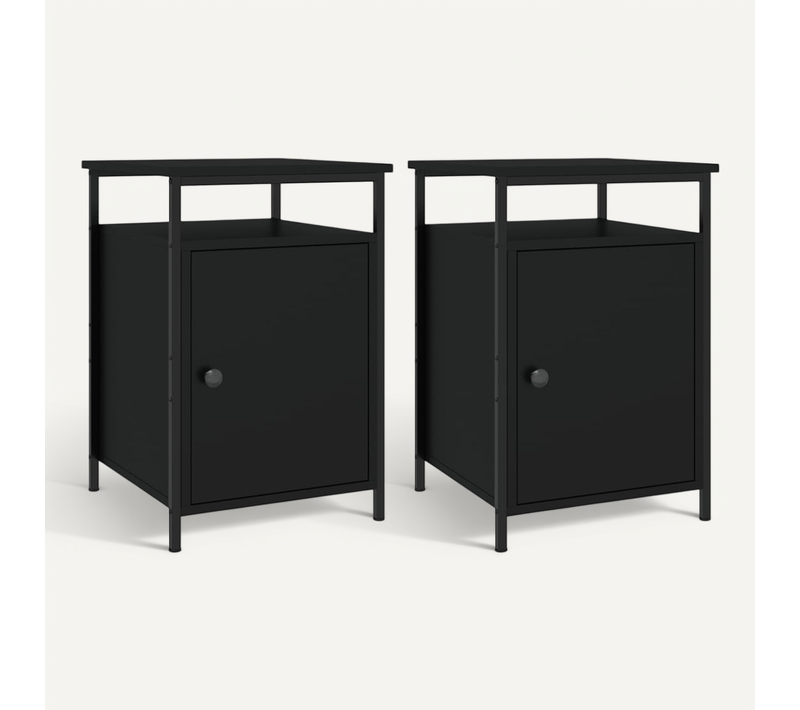 Tables De Chevet 2 Pièces Noir 40x42x60 Cm Bois Contreplaqué