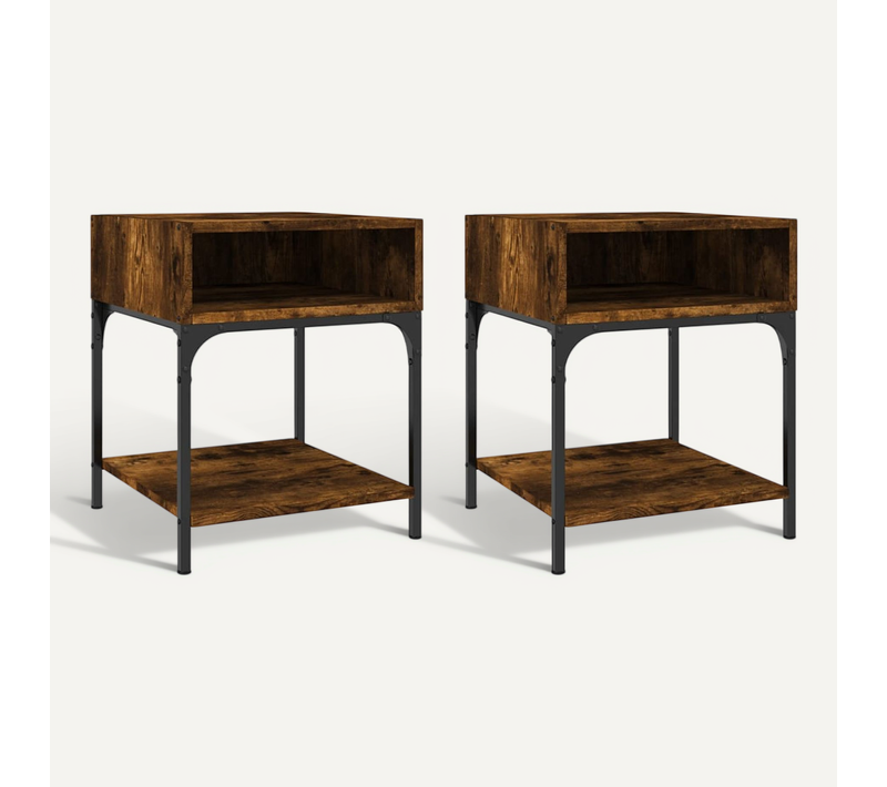 Tables De Chevet 2 Pièces Chêne Fumé 40x41x50 Cm Bois Contreplaqué