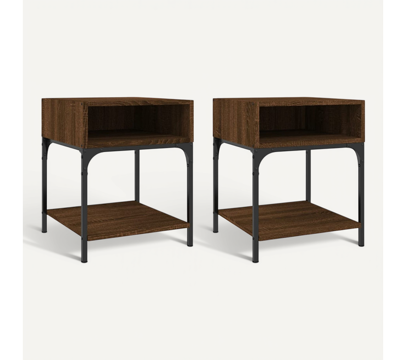 Tables De Chevet 2 Pièces Chêne Marron 40x41x50 Cm Bois Contreplaqué