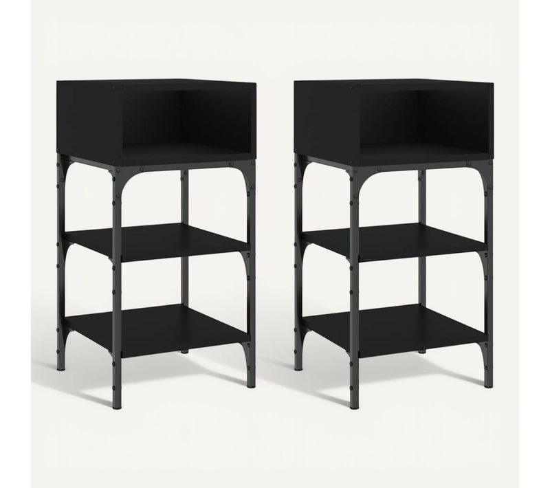 Tables De Chevet 2 Pièces Noir 35x34,5x70 Cm Bois Contreplaqué
