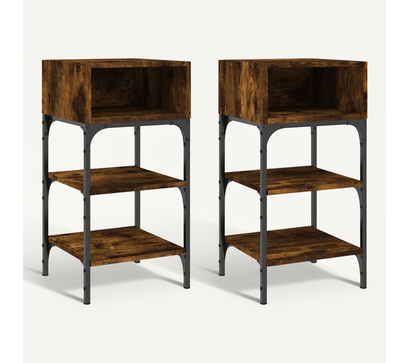 Tables De Chevet 2pcs Chêne Fumé 35x34,5x70 C Bois Contreplaqué