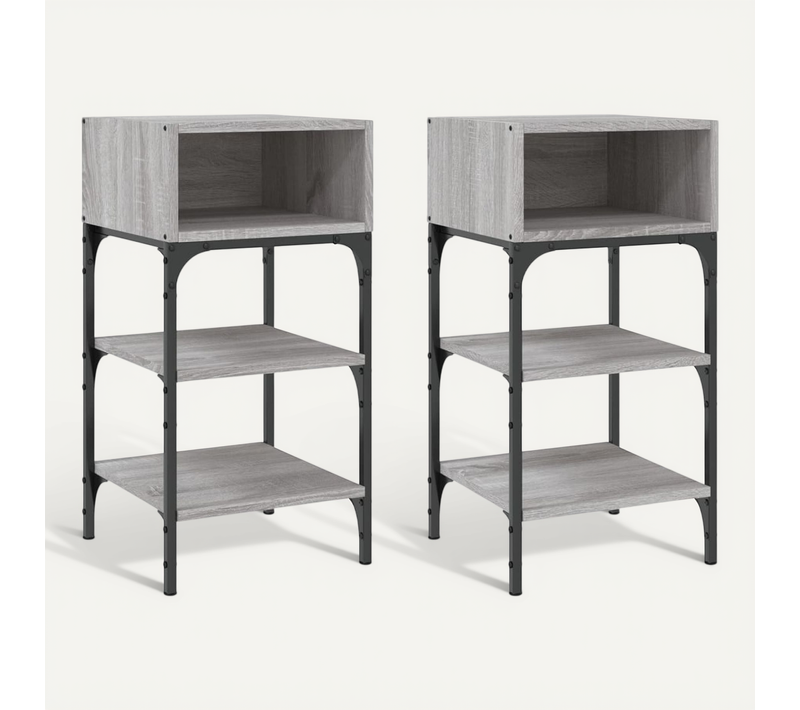 Tables De Chevet 2 Pièces Sonoma Gris 35x34,5x70cm Bois Contreplaque