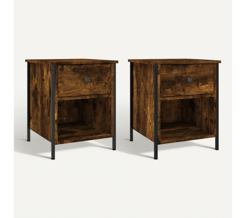Tables De Chevet 2 Pièces Chêne Fumé 40x42x50 Cm Bois Contreplaqué