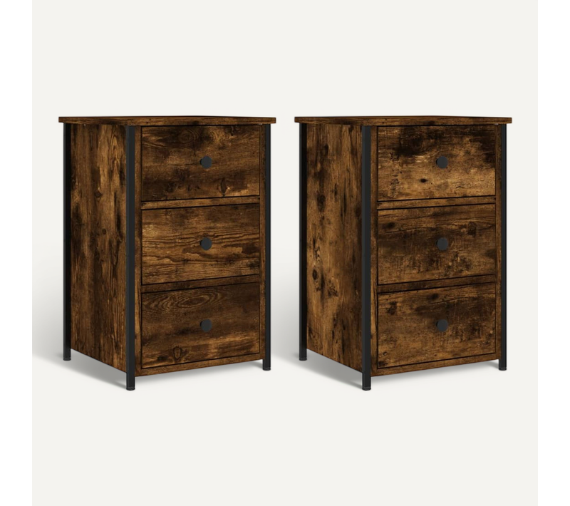 Tables De Chevet 2 Pièces Chêne Fumé 40x36x60 Cm Bois Contreplaqué