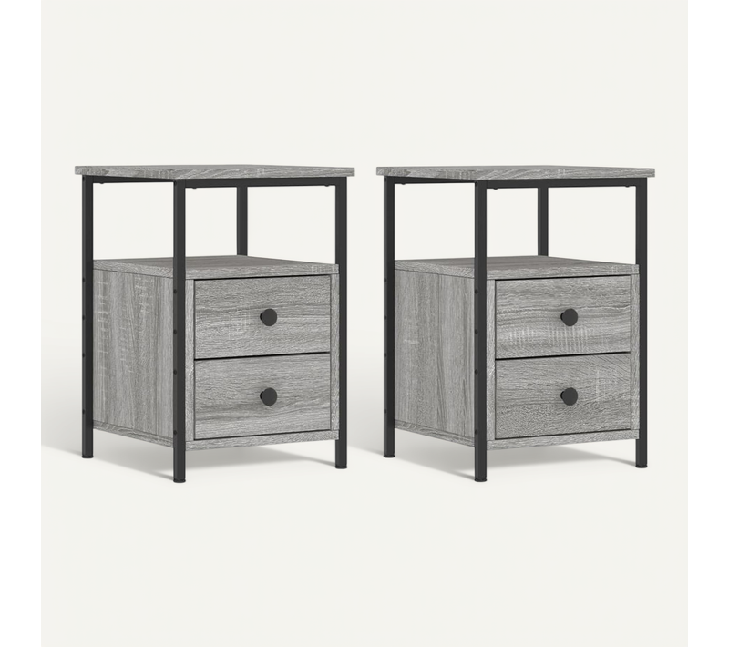 Tables De Chevet 2 Pièces Sonoma Gris 34x35,5x50cm Bois Contreplaque