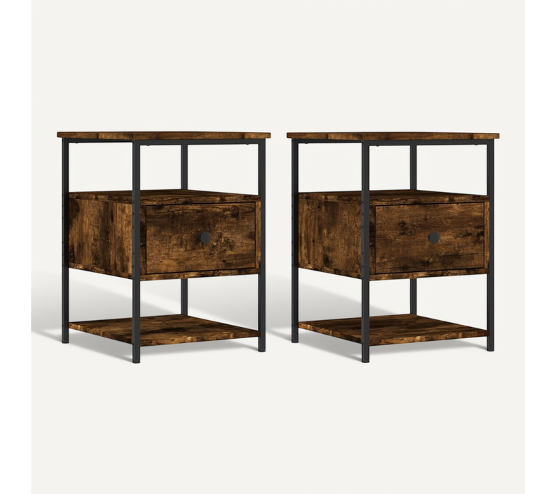 Tables De Chevet 2 Pièces Chêne Fumé 40x42x56 Cm Bois Contreplaqué