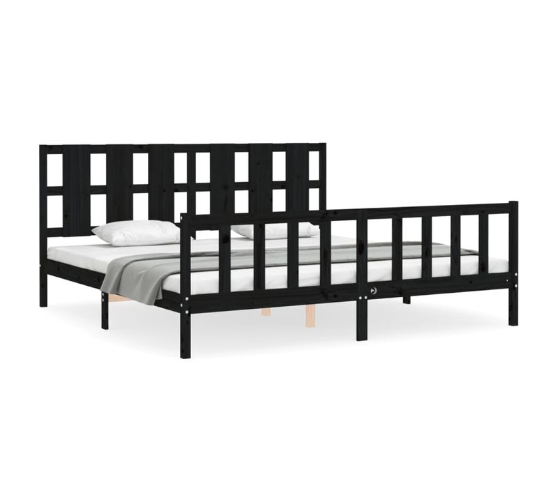 Cadre De Lit Sans Matelas Noir 200x200 Cm Bois Massif De Pin