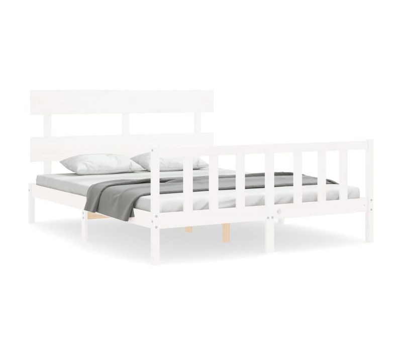 Cadre De Lit Sans Matelas Blanc 160x200 Cm Bois De Pin Massif