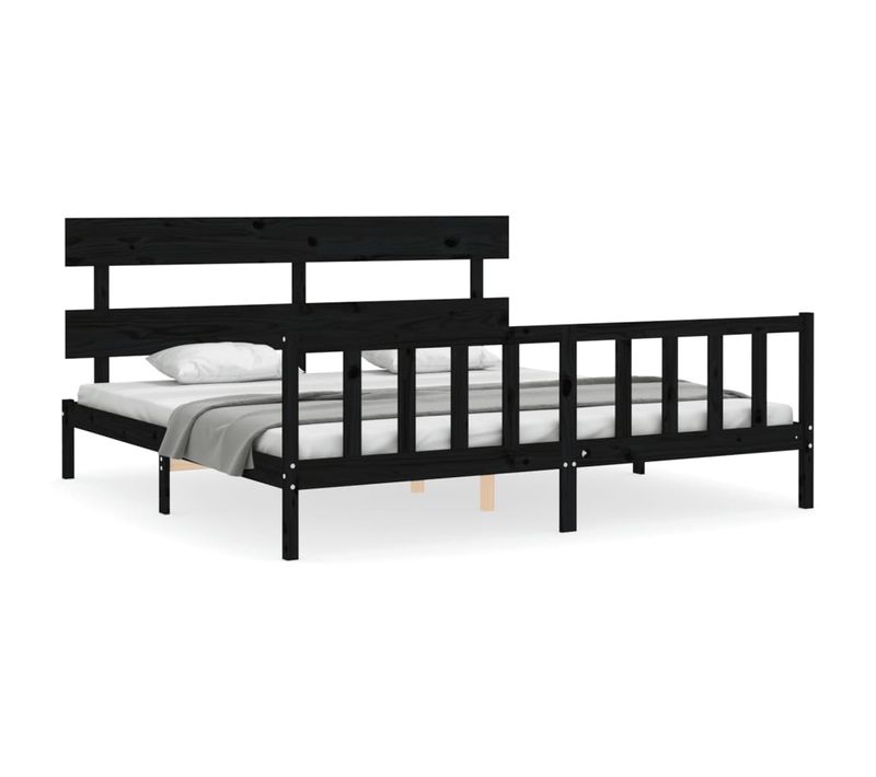 Cadre De Lit Sans Matelas Noir 200x200 Cm Bois Massif De Pin