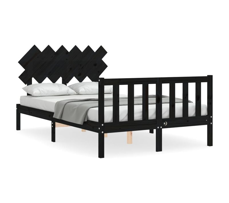 Cadre De Lit Sans Matelas Noir Bois De Pin Massif 135x190